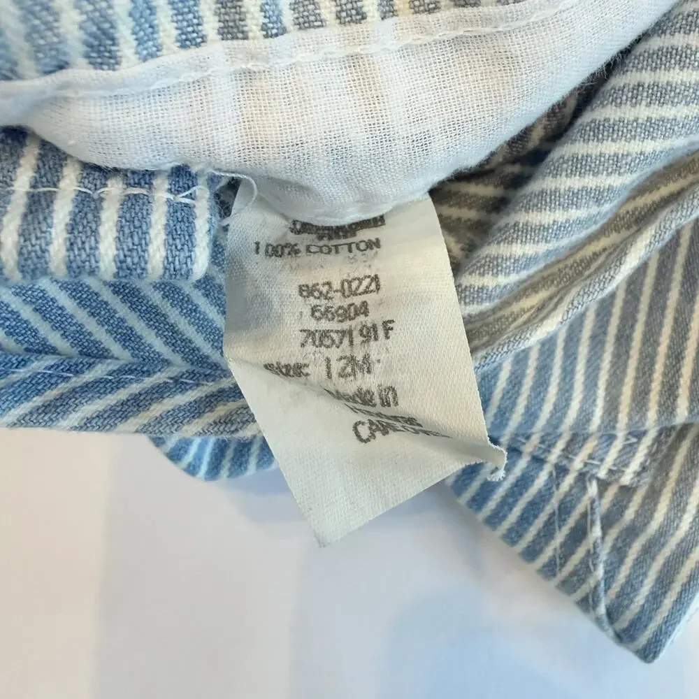 Vintage Osh Kosh BGosh Bib Overalls 12M Light Baby Blue Hickory Stripe Railroad